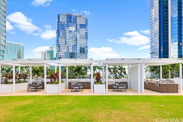 exterior space with an outdoor hangout area, a yard, and a patio area