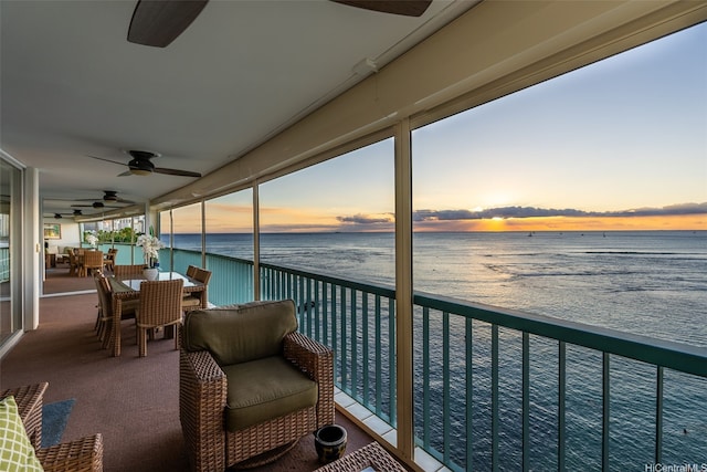 2877 Kalakaua Ave Unit 503/504, Honolulu, HI 96815 - balcony featuring ceiling fan, a water view, and outdoor dining area