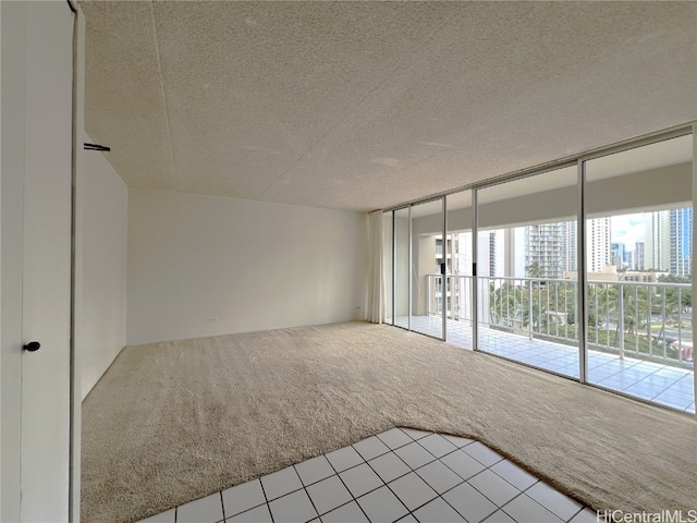 unfurnished room with a textured ceiling and carpet flooring