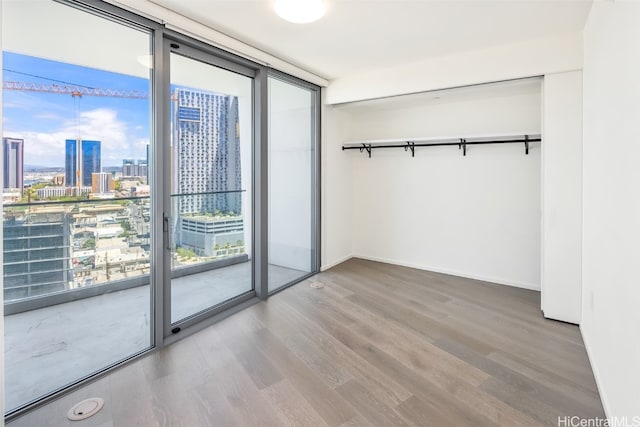 spare room featuring hardwood / wood-style flooring and expansive windows