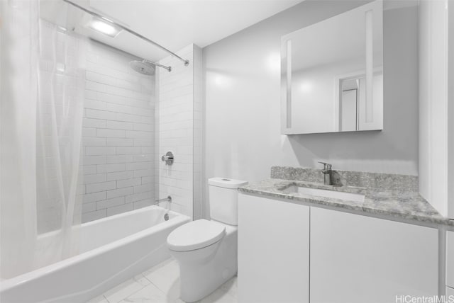 full bathroom with vanity, toilet, and shower / bath combination with curtain