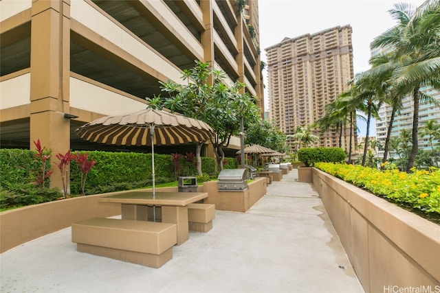 view of community featuring an outdoor kitchen