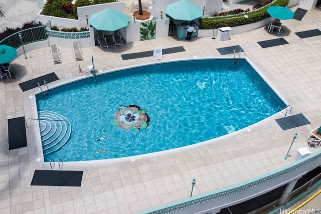 view of swimming pool featuring a patio