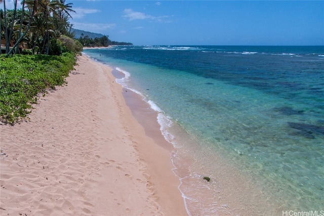 view of water feature with a view of the beach