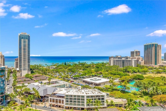 aerial view featuring a water view