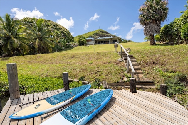 view of yard with a wooden deck