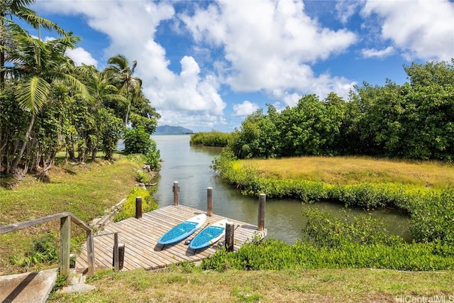 view of dock featuring a water view