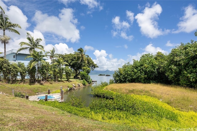 view of yard with a water view