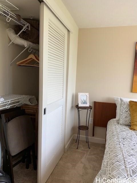 bedroom featuring carpet floors and a closet