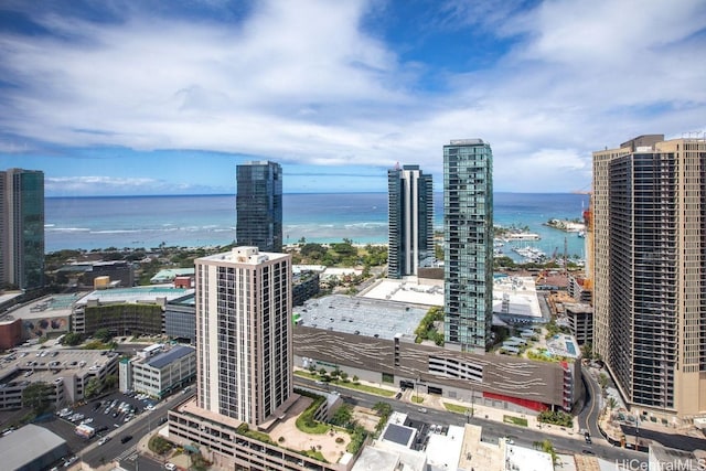 view of city with a water view