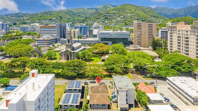 bird's eye view with a mountain view