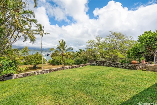 view of yard with a water view