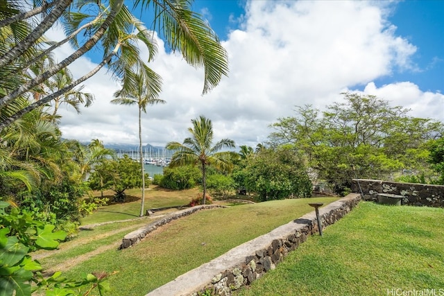 view of yard featuring a water view