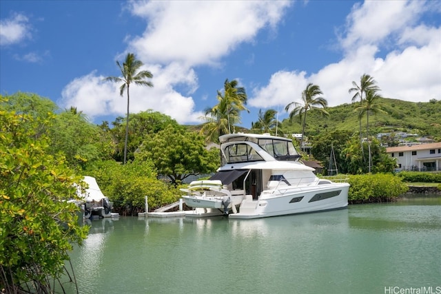 view of water feature with a boat dock