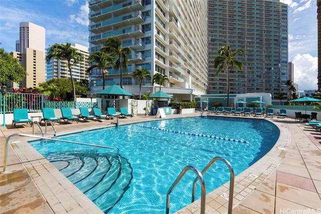 view of pool featuring a patio