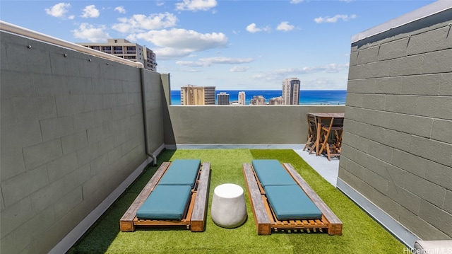 view of patio / terrace featuring a water view