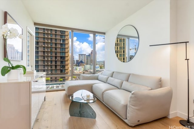 living room featuring light wood-type flooring