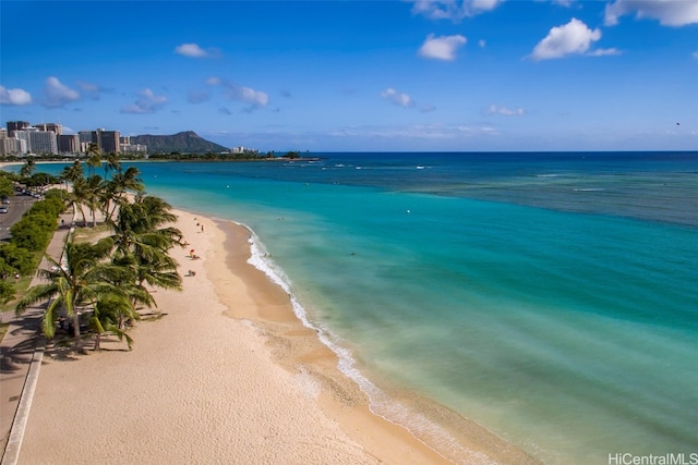 property view of water featuring a view of the beach