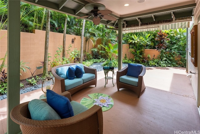 view of patio / terrace featuring ceiling fan