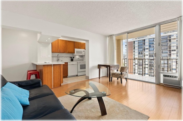2345 Ala Wai Blvd Unit 1814, Honolulu, HI 96815 - living room featuring expansive windows, light wood-style floors, and a textured ceiling
