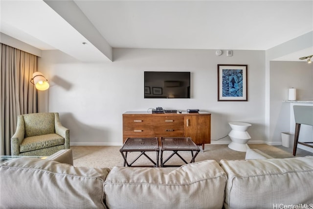 living room featuring light colored carpet