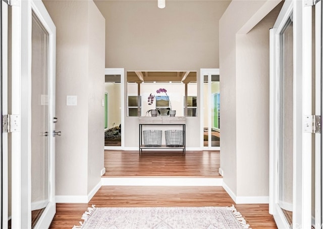 entryway with hardwood / wood-style flooring