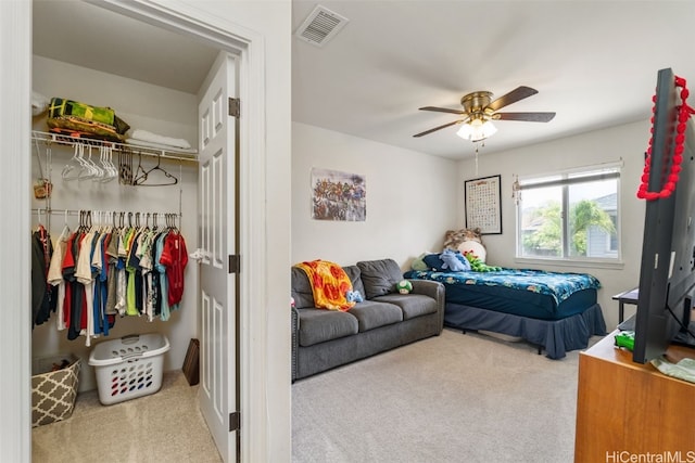 bedroom with carpet and ceiling fan