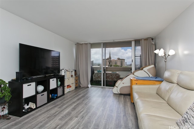 living room featuring hardwood / wood-style floors and expansive windows