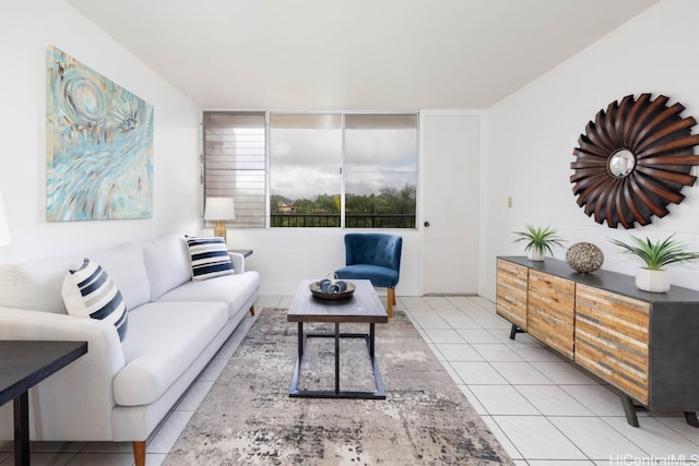 living room with light tile patterned floors