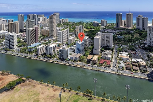 bird's eye view featuring a water view