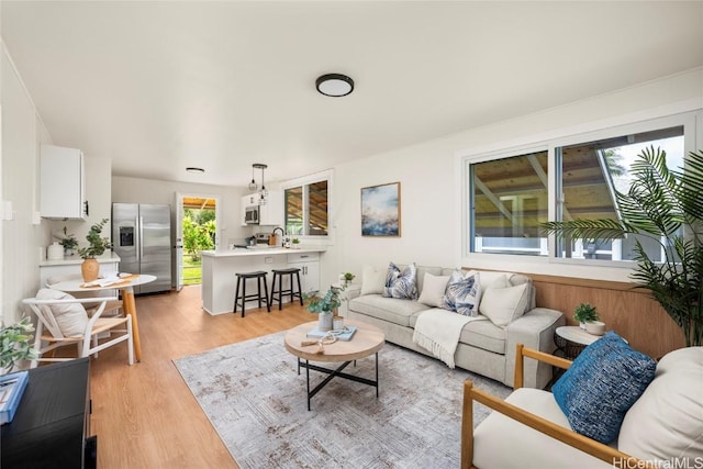 living room with light wood-type flooring