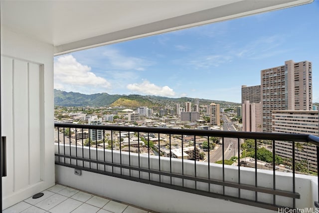 balcony featuring a mountain view