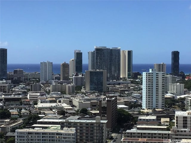 property's view of city featuring a water view