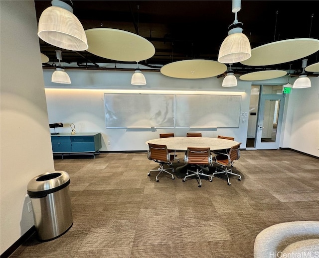 dining space with carpet floors