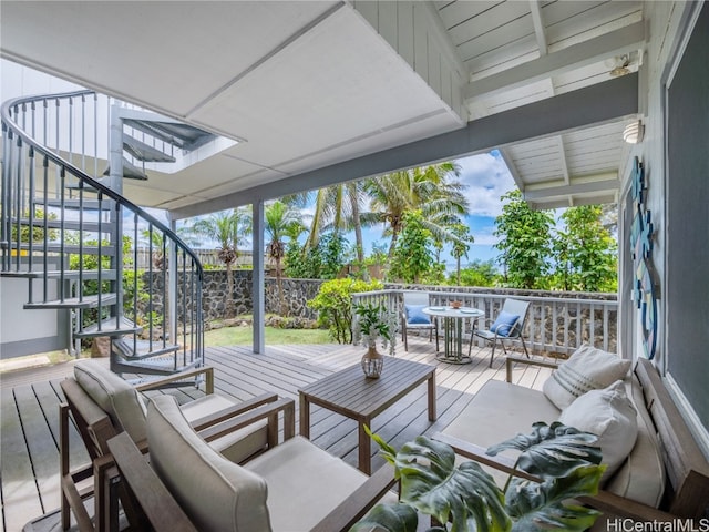 view of patio with a wooden deck and an outdoor hangout area