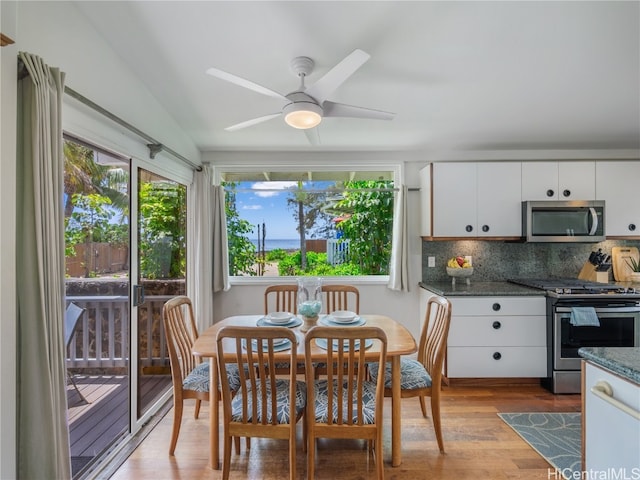 interior space featuring vaulted ceiling and ceiling fan