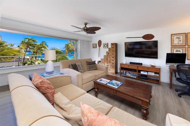 2895 Kalakaua Ave Unit 505, Honolulu, HI 96815 - living room featuring ceiling fan and wood finished floors