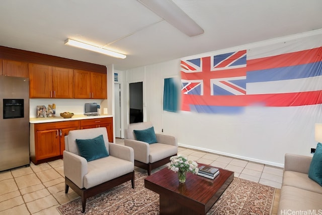 living room with light tile patterned floors