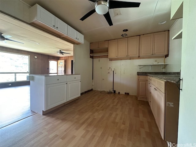 kitchen featuring kitchen peninsula and light wood-type flooring