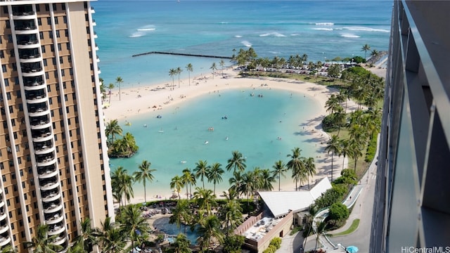 property view of water featuring a beach view