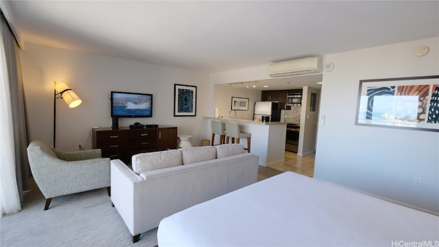 interior space featuring white fridge and a wall mounted AC