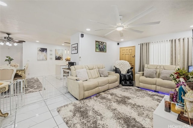 living room with ceiling fan