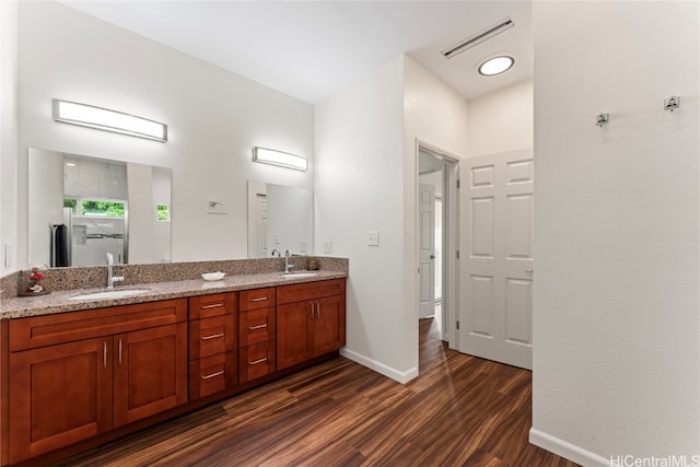 bathroom featuring wood-type flooring and vanity