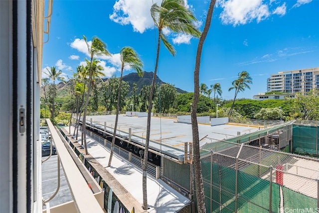 view of sport court featuring a mountain view