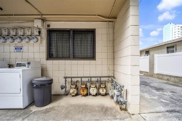 exterior space with a patio area and washer / clothes dryer