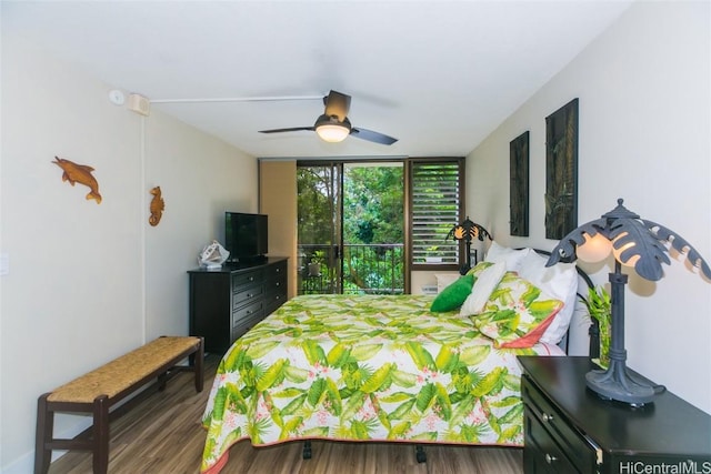 bedroom with hardwood / wood-style flooring and ceiling fan