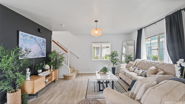 living room featuring light wood-type flooring