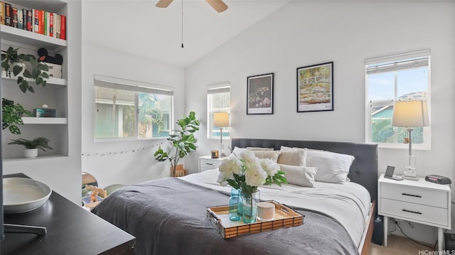 87-1950 Pakeke St Unit F, Waianae, HI 96792 - bedroom featuring multiple windows, high vaulted ceiling, and ceiling fan