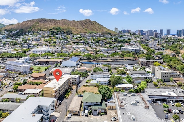 bird's eye view with a mountain view