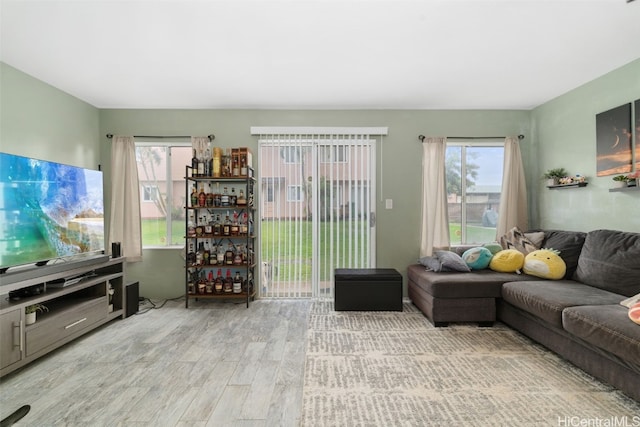 living room with light hardwood / wood-style flooring